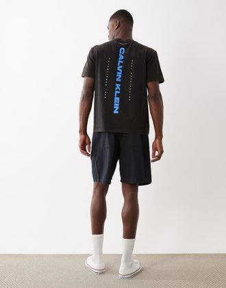 Calvin Klein Jeans T-shirt nero slavato e blu con grafica del logo centrale sul retro
