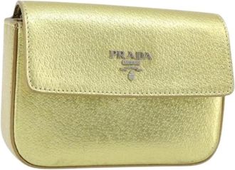 Prada Pre-owned Clutches, female, Yellow, Size: ONE SIZE Pre-owned Leather Pouch
