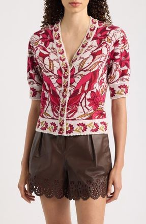 Farm Rio Stained Glass Print Button-Up Cardigan in Stained Glass Red at Nordstrom, Size X-Small