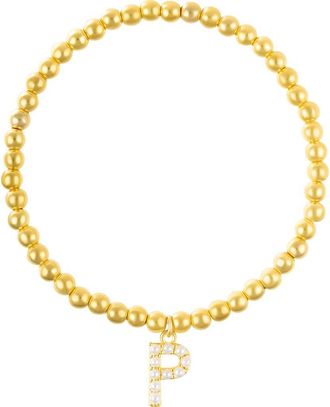 Adornia Faux Pearl Initial Charm Beaded Bracelet in Gold White-P at Nordstrom Rack