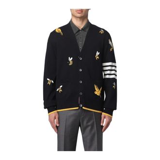 Thom Browne Cardigans, male, Blue, 2XL, Embroidered Bee Cardigan