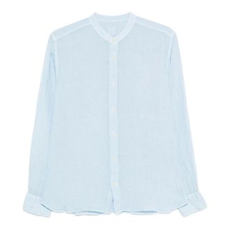 120% Lino Collarless Long-Sleeve Shirt - male - 120% Lino - Casual Shirts - Blue - M - Shirts