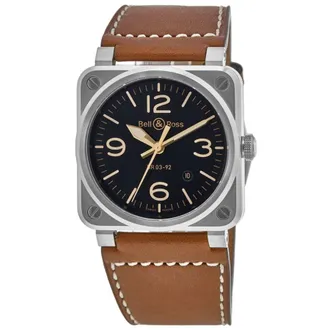 Bell & Ross BR 03-92 42mm Black Dial Leather Strap Mens Watch BR0392-GH-ST/SCA