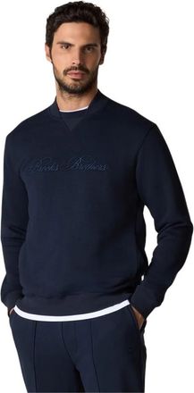 Brooks Brothers Cotton Crewneck Logo Sweater - Heren - Sweatshirts - Blauw - L - Katoen - Hoodies & sweatvesten