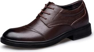 Generic Formal Shoes for Men Lace Up Cap Toe Round Burnished Toe Derby Shoes Leather Slip Resistant Rubber Sole Block Heel Party(Brown,10.5 UK)