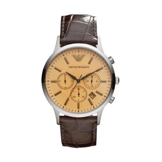 Emporio Armani Accessoires, Heren, Bruin, ONE Size, Leer, Klassiek Chronograaf Horloge