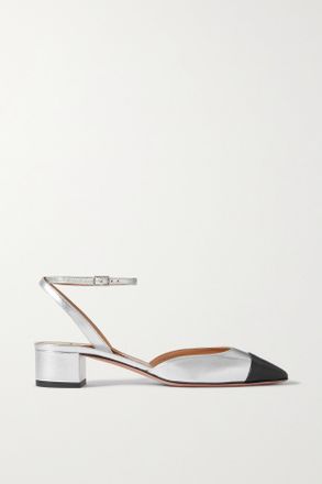 Aquazzura D&eacute;collet&eacute; Mary Jane In Pelle Metallizzata Bicolore French Flirt 35 - Argento