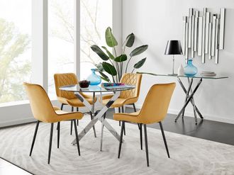 Furniturebox Novara 100cm Round Dining Table & 4 Pesaro Black Leg Chairs in Mustard