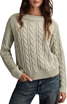 Lucky Brand Cable Stitch Boat Neck Cotton Sweater in Aqua Gray at Nordstrom, Size Xx-Large
