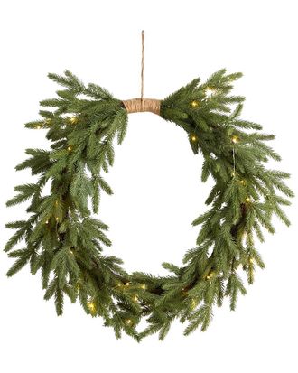 Nearly Natural 24in Holiday Christmas Pre-Lit Cascading Pine Wreath