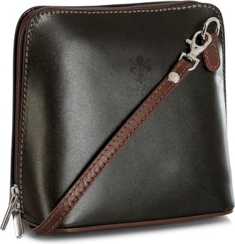 LiaTalia Stylish Genuine Italian Leather Small Crossbody Bag for Women - Handmade in Florence Tuscany - Abby (Black - Brown Trim)