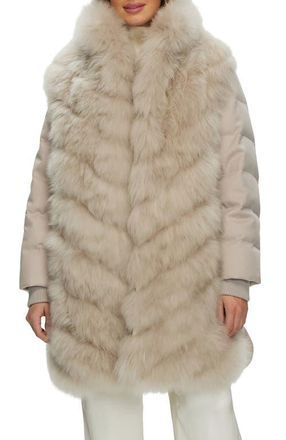 Gorski Genuine Shearling Diagonal Stroller with Cashmere Back And Sleeves in Light Beige/light Beige at Nordstrom, Size X-Small