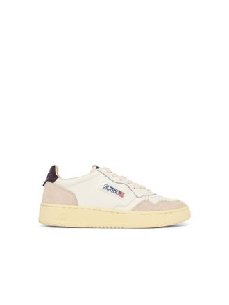 Autry Medalist Low witte en paarse leren sneakers