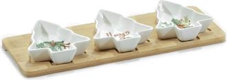 Trade Shop Trade Shop - Antipastiera Elegante 3 Posties In Ceramica Forma Albero Natale Base En Bambu