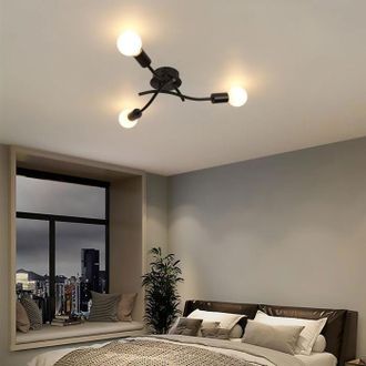 OEM L&aacute;mpara De Techo De Estilo Industrial - Ara&ntilde;a Moderna De Hierro Forjado - L&aacute;mpara De Techo Negra De Tres Luces E27, Adecuada Para Sala De Estar Y Coci