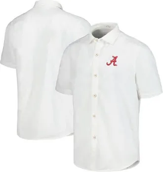 Tommy Bahama Mens Tommy Bahama White Alabama Crimson Tide Coconut Point Palm Vista IslandZone Camp Button-Up Shirt at Nordstrom, Size Xxx-Large