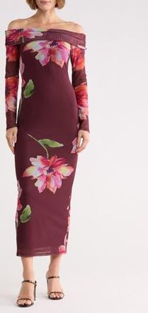 Madden Girl Off Shoulder Maxi Dress in Wine Combo at Nordstrom Rack, Size Large