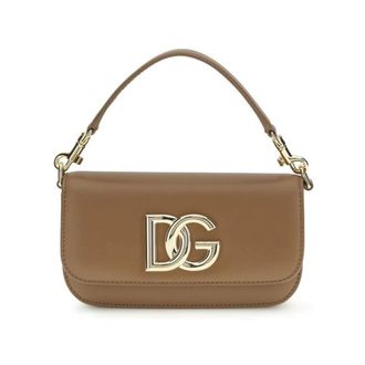 Dolce & Gabbana Handbags, female, Brown, Size: ONE SIZE Logo Leather Shoulder Bag