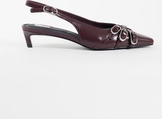 Tommy Jeans Olimpia slingback in pelle con tacchetti a spillo con fibbie, bordeaux-Rosso