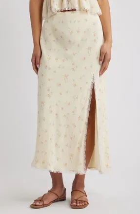 LoveShackFancy Silvia Floral Print Maxi Skirt in Lemon Haze at Nordstrom, Size Xx-Small
