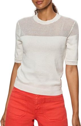Sanctuary Mixed Stitch Short Sleeve Cotton Sweater in Chalk White at Nordstrom, Size Small