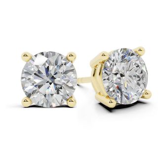 Grown Brilliance 2 Carat Round Lab Grown Diamond Stud Earrings in 14K Yellow Gold, Push Back, F Color, VS Clarity, 4 Prong Setting