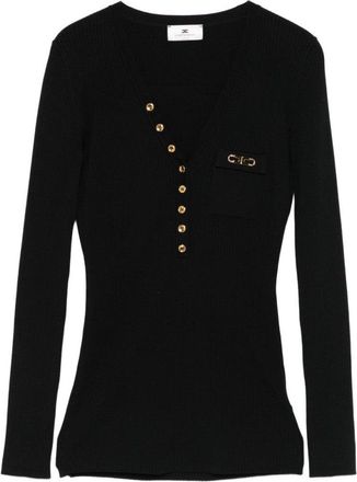 Elisabetta Franchi Fitted Black Sweater With Deep V-Neckline