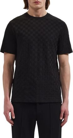 Bugatchi Check Jacquard Mercerized Cotton T-Shirt in Black at Nordstrom, Size Xx-Large