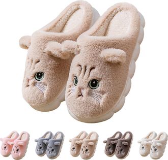 Generic Womens Fluffy Animal Slippers Cat Slippers Realistic 3D Furry Kitten Ear Slipper Novelty Cartoon Slipper Warm Winter Sliders Winter House Shoes Fluffy