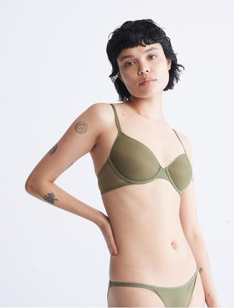 Calvin Klein Womens Sheer Marquisette Lightly Lined Demi Bra - Green - 32DD
