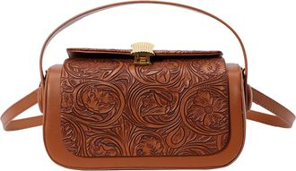 Generic Cymwer Women PU Leather Shoulder Bag Vintage Square Bag Floral Handbag for Party(Brown) (Brown)