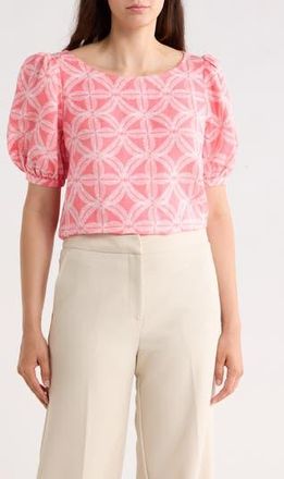Tori Richard Breeze Block Beth Puff Sleeve Linen Blend Top in Red Coral at Nordstrom Rack, Size Xx-Small Regular