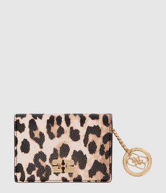 Ganni Porte Cartes Bou Card Holder With Flap Printed Grained Almond Milk