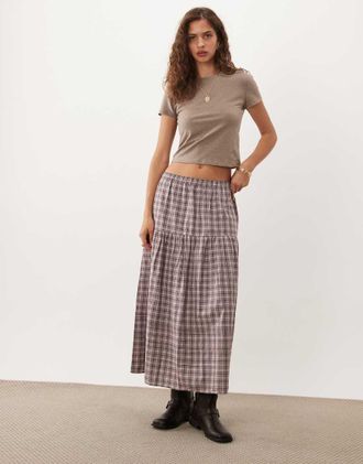 Abercrombie & Fitch gonna maxi fluida a quadri marrone