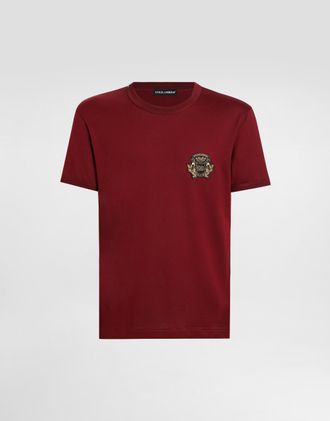 Dolce & Gabbana Cotton T-shirt With Heraldic Patch - Man T-shirts And Polos Burgundy 44
