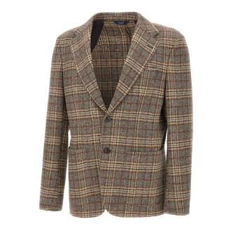 Fay Blazers, male, Brown, 2XL, Shetland-effect Overcheck Blazer