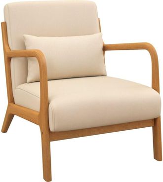 HOMCOM Homcom - butaca de sal&oacute;n n&oacute;rdica sill&oacute;n individual acolchado con reposabrazos coj&iacute;n y marco de madera de caucho para dormitorio carga 120 kg 61x78x76