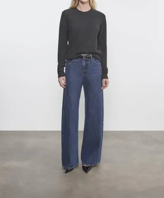 Enza Costa Cashmere Easy Long Sleeve Crew Top In Charcoal