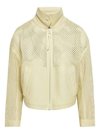 Ferragamo Womens Perforated Leather Jacket In Yellow