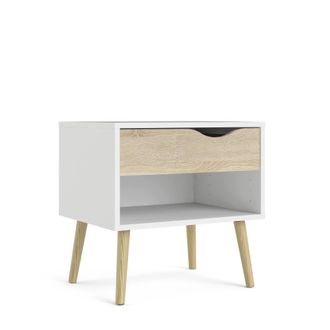 Dmora Comodino A Un Cassetto E Un Vano Contenitore, Colore Bianco E Rovere, Misure 50 X 49 X 39 Cm, Con Imballo Rinforzato - Dmora