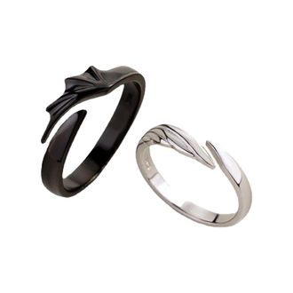Generic Sun Moon Couple Matching Rings Adjustable Promise Rings For Men Women Angel Open Ring Set For Boyfriend Girlfriend (Black, One Size)