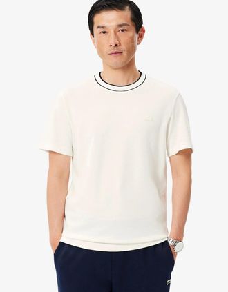Lacoste Mens Lacoste Stretch Pique Stripe Collar T-Shirt - Cream - Size: 4 medium