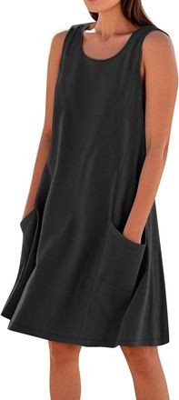Generic Sleeveless Cotton Linen Dresses for Women UK Casual Summer Swing Short Sundress with Pockets Ladies Tank Vest Dress Plus Size My Orders Sale Clearance