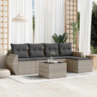 vidaXL Vidaxl - Set De Sof&aacute;s De Jard&iacute;n 6 Pzas Y Cojines Rat&aacute;n Sint&eacute;tico Gris