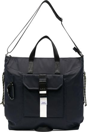 A.P.C. logo-tag tote bag - men - Polyamide/Polyamide - One Size - Blue