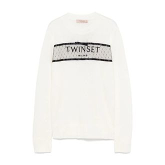Twinset Elegante Beige Wol Kasjmier Trui - Dames - Ronde hals truien - Beige - L - Wol - Truien & Vesten