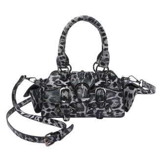 Generic Kexpery Womens PU handbag with leopard pattern, adjustable shoulder bag, studded details, for school, work and outings