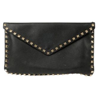 Valentino Pre-owned Clutches, female, Black, Size: ONE SIZE Pre-owned Rockstud Envelope Clutch Bag
