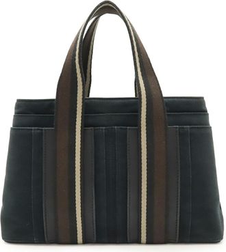 Herm&egrave;s Beige Black Brown Canvas Leather Handbag Tote Bag (Pre-Owned)