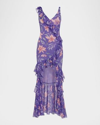PatBo Amaryllis Floral Frill Gown